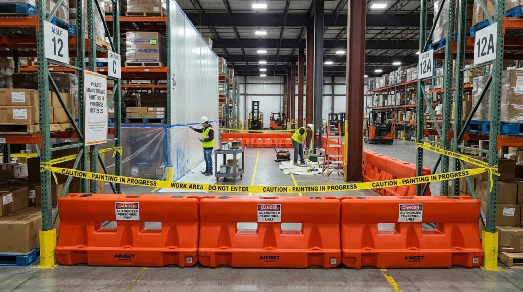 Warehouse line painting for aisles and marked work zones