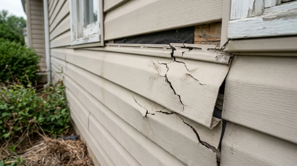 Warped vinyl siding panel that should be replaced instead of painted