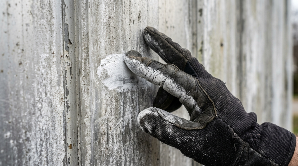 White chalk residue coming off weathered aluminum siding