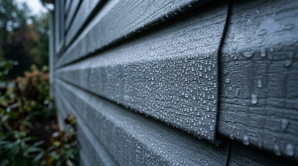 Morning dew on shaded house siding before exterior painting